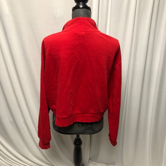 H and M Divided Cropped Sweatshirt Womens Size Large Red Rose Long Sleeve Comfy - Picture 4 of 7